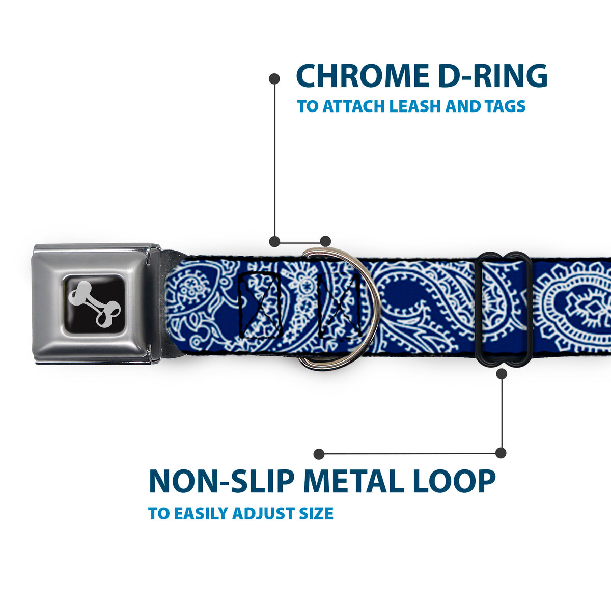 Dog Bone Seatbelt Buckle Collar - Paisley Blue/White Dog Collars Seatbelt Buckle Buckle-Down
