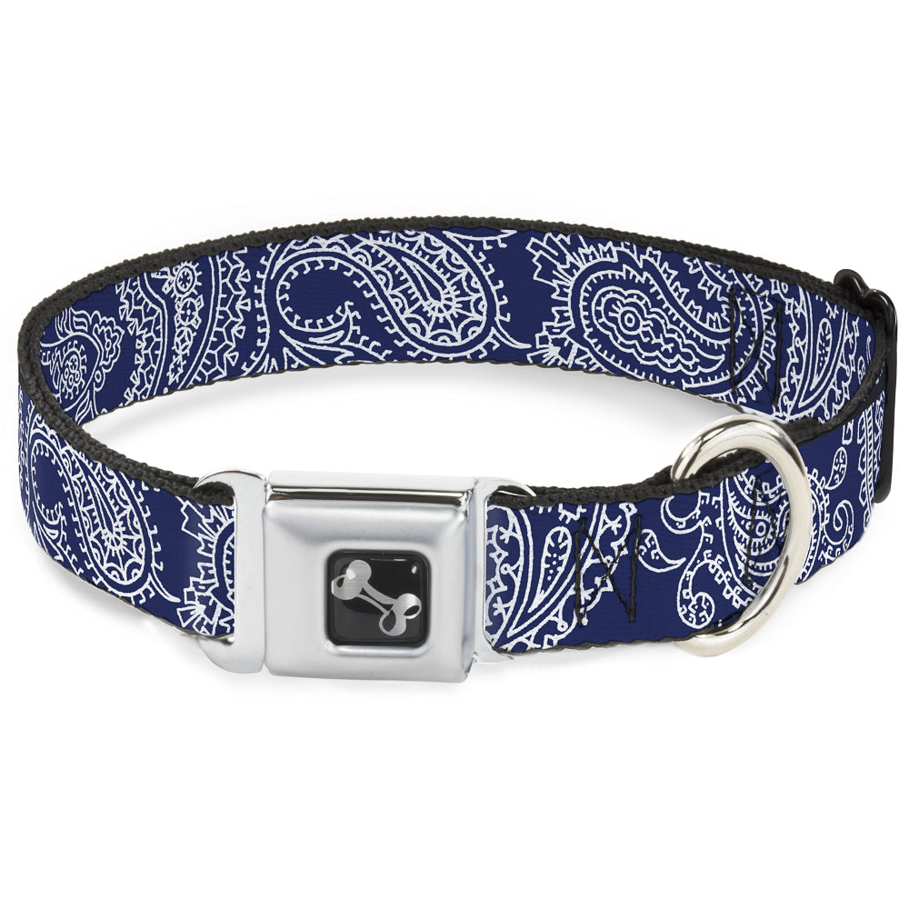 Dog Bone Seatbelt Buckle Collar - Paisley Blue/White Dog Collars Seatbelt Buckle Buckle-Down