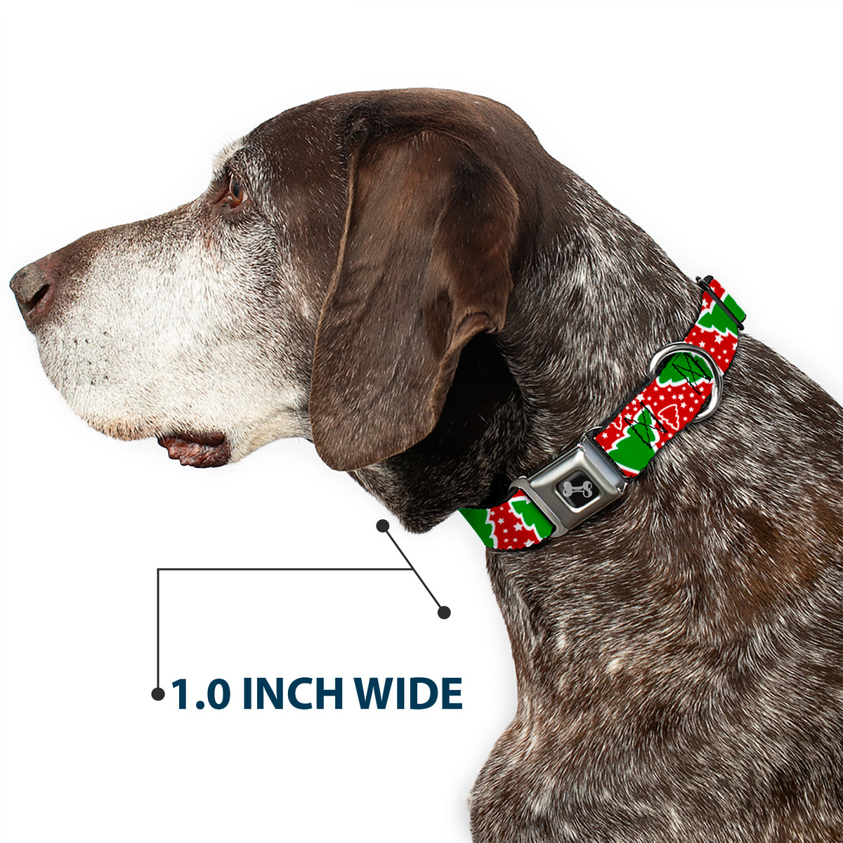Dog Bone Seatbelt Buckle Collar - Christmas Trees/Stars Red/White/Green Dog Collars Seatbelt Buckle Buckle-Down