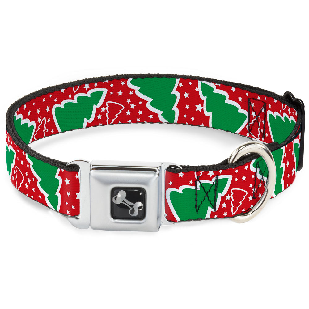Dog Bone Seatbelt Buckle Collar - Christmas Trees/Stars Red/White/Green Dog Collars Seatbelt Buckle Buckle-Down