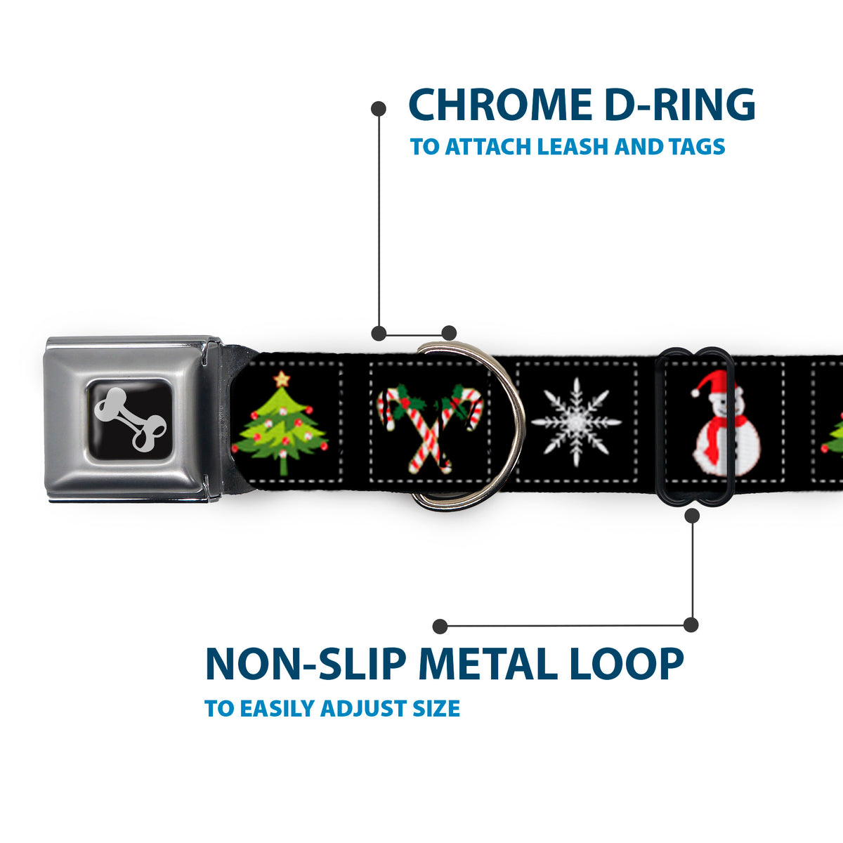 Dog Bone Seatbelt Buckle Collar - Christmas Blocks Black/White/Multi Color Dog Collars Seatbelt Buckle Buckle-Down