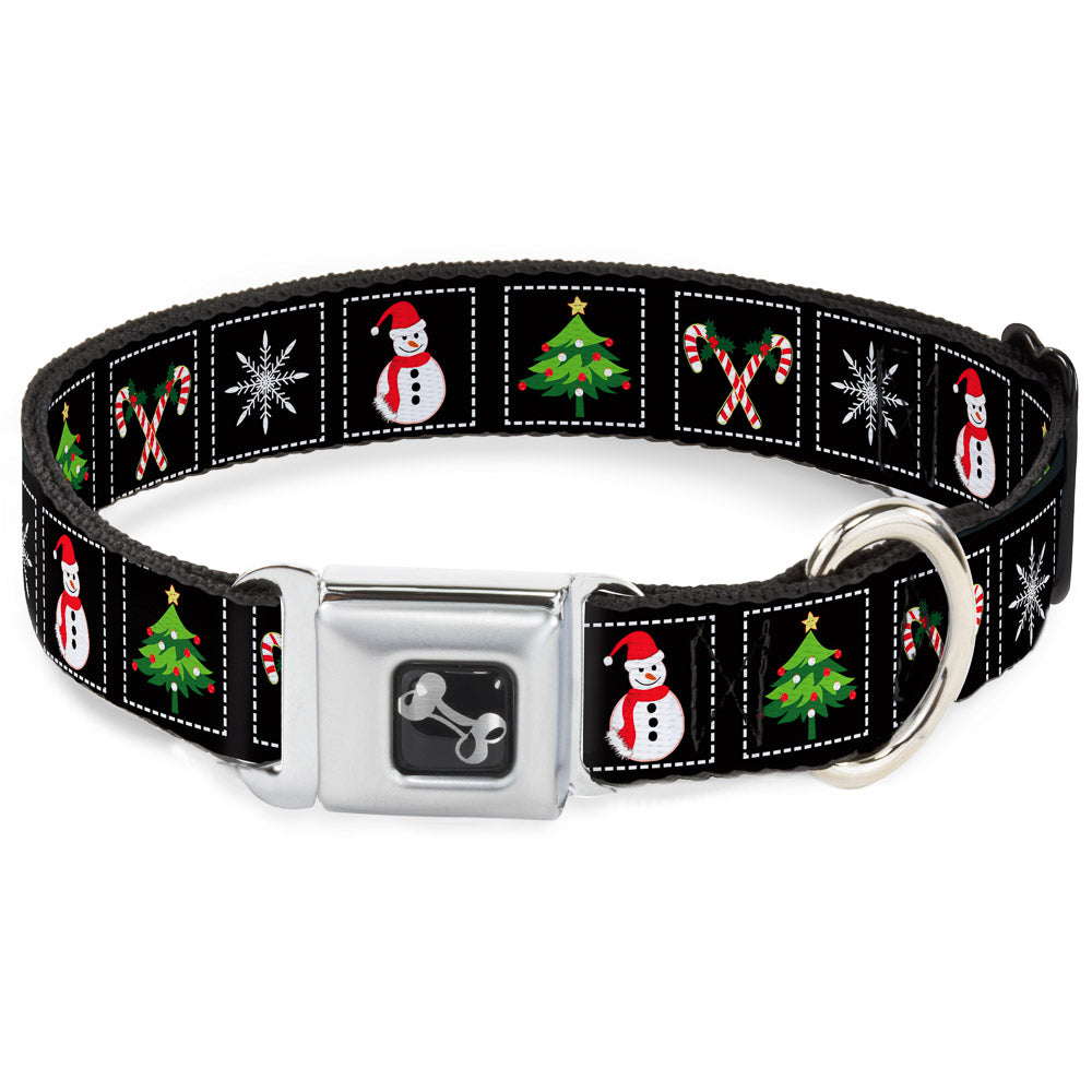 Dog Bone Seatbelt Buckle Collar - Christmas Blocks Black/White/Multi Color Dog Collars Seatbelt Buckle Buckle-Down