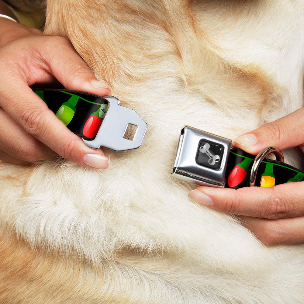 Dog Bone Seatbelt Buckle Collar - Christmas Lights Black/Multi Color Dog Collars Seatbelt Buckle Buckle-Down