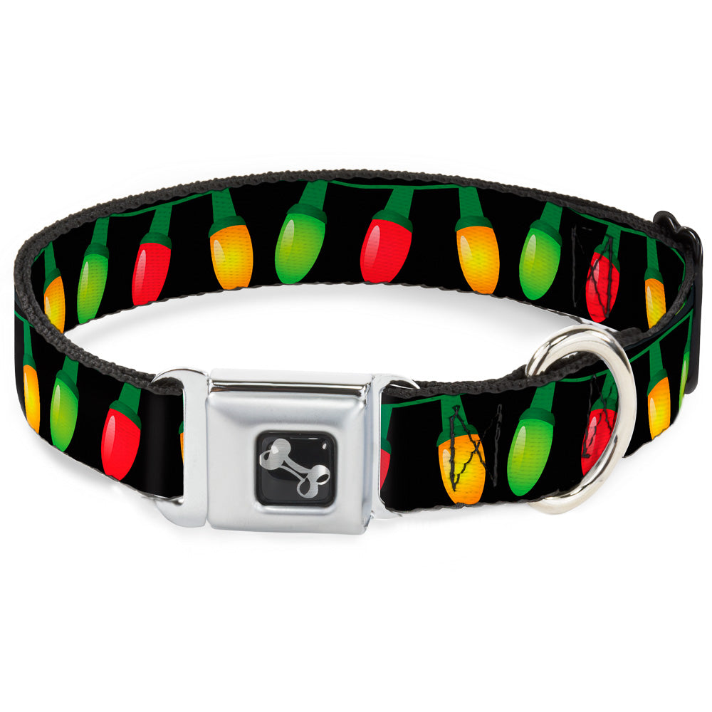Dog Bone Seatbelt Buckle Collar - Christmas Lights Black/Multi Color Dog Collars Seatbelt Buckle Buckle-Down