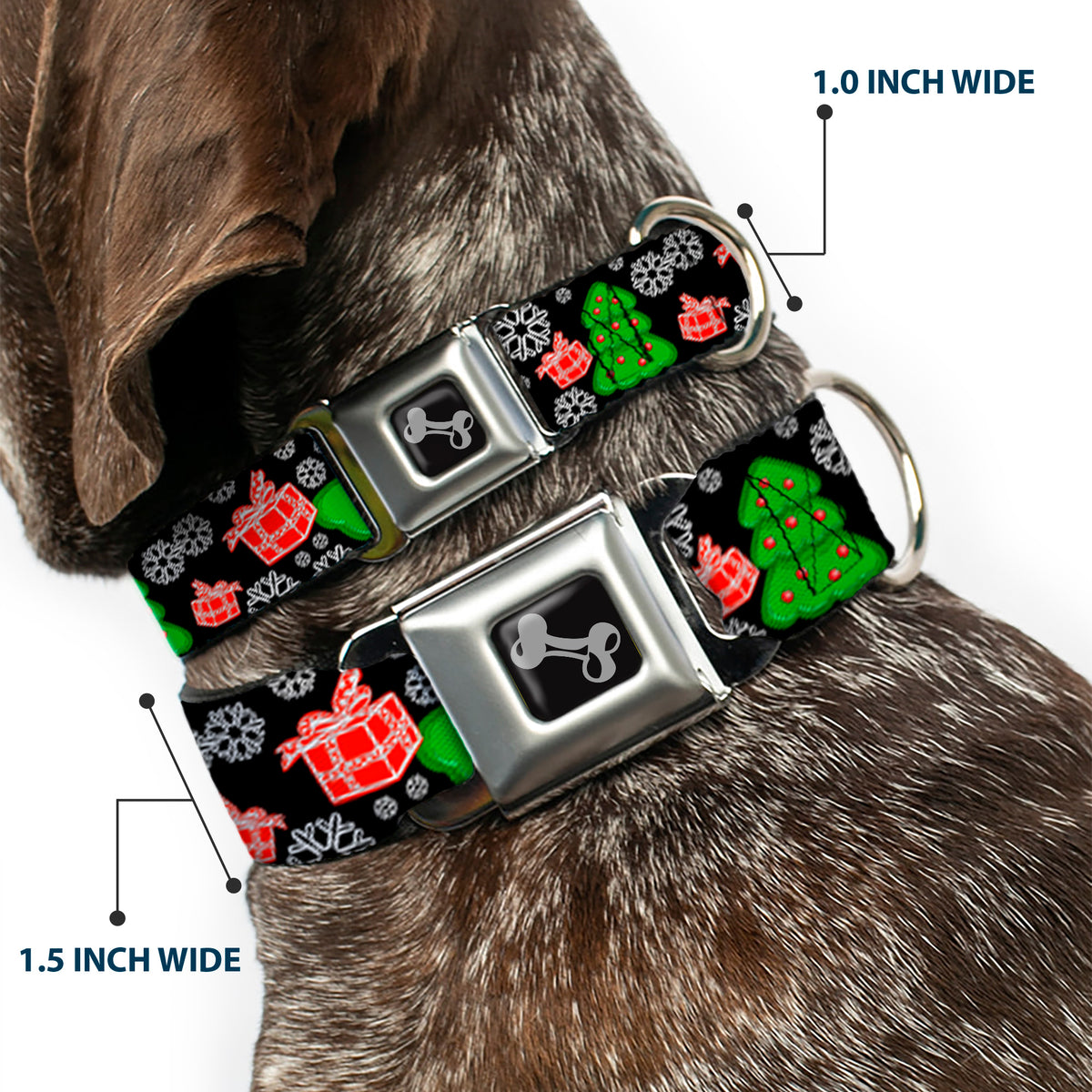 Dog Bone Seatbelt Buckle Collar - Christmas Collage Black/White/Green/Red Dog Collars Seatbelt Buckle Buckle-Down