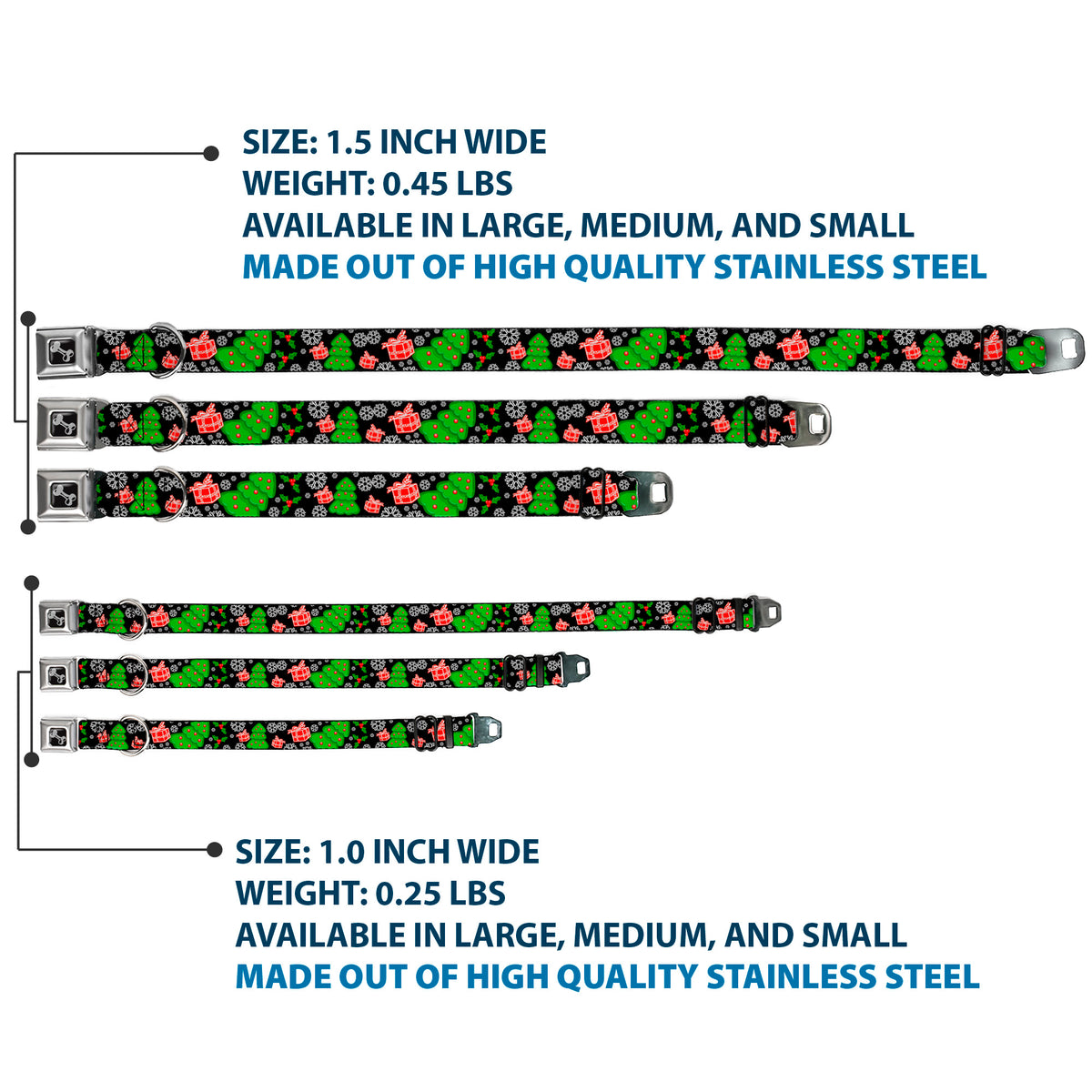 Dog Bone Seatbelt Buckle Collar - Christmas Collage Black/White/Green/Red Dog Collars Seatbelt Buckle Buckle-Down