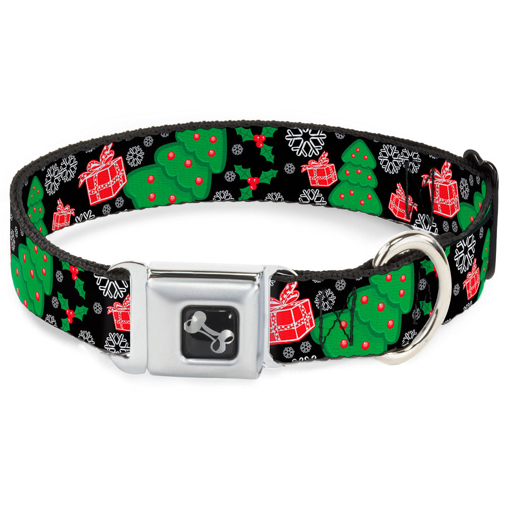 Dog Bone Seatbelt Buckle Collar - Christmas Collage Black/White/Green/Red Dog Collars Seatbelt Buckle Buckle-Down