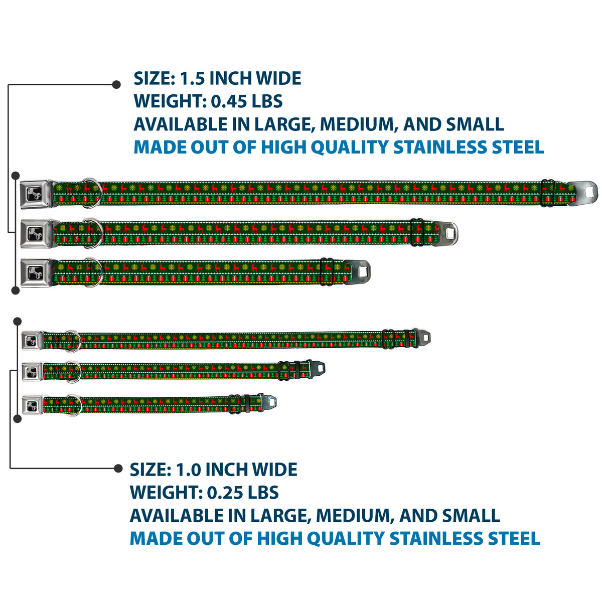 Dog Bone Seatbelt Buckle Collar - Christmas Sweater Stitch Green/White/Gold/Red Dog Collars Seatbelt Buckle Buckle-Down