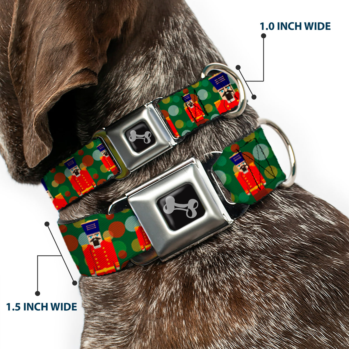 Dog Bone Seatbelt Buckle Collar - Christmas Nutcracker/Polka Dots Greens/Gold/Red Dog Collars Seatbelt Buckle Buckle-Down