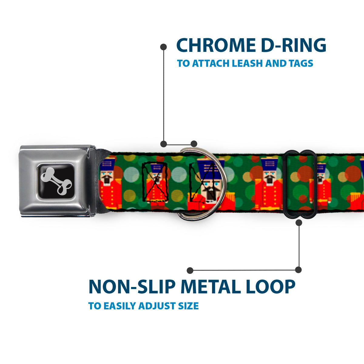Dog Bone Seatbelt Buckle Collar - Christmas Nutcracker/Polka Dots Greens/Gold/Red Dog Collars Seatbelt Buckle Buckle-Down