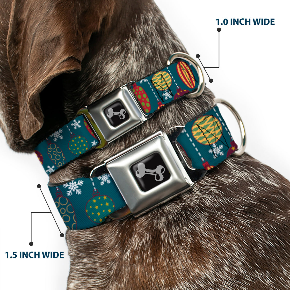 Dog Bone Seatbelt Buckle Collar - Christmas Ornaments/Snowflakes Blue/White/Multi Color Dog Collars Seatbelt Buckle Buckle-Down