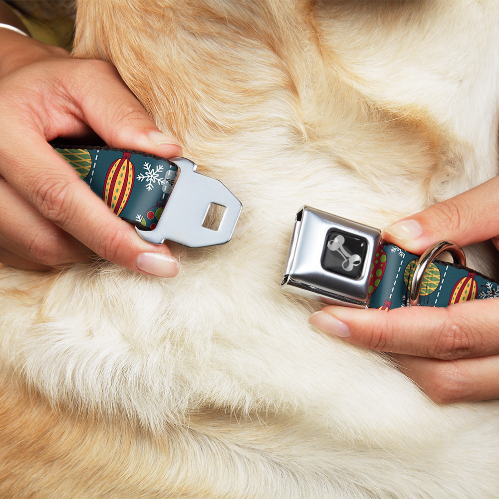 Dog Bone Seatbelt Buckle Collar - Christmas Ornaments/Snowflakes Blue/White/Multi Color Dog Collars Seatbelt Buckle Buckle-Down