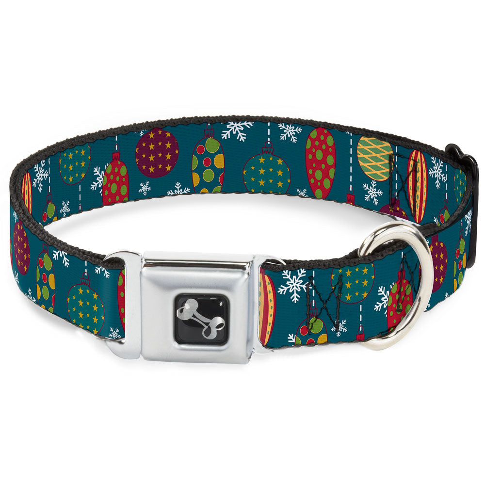 Dog Bone Seatbelt Buckle Collar - Christmas Ornaments/Snowflakes Blue/White/Multi Color Dog Collars Seatbelt Buckle Buckle-Down