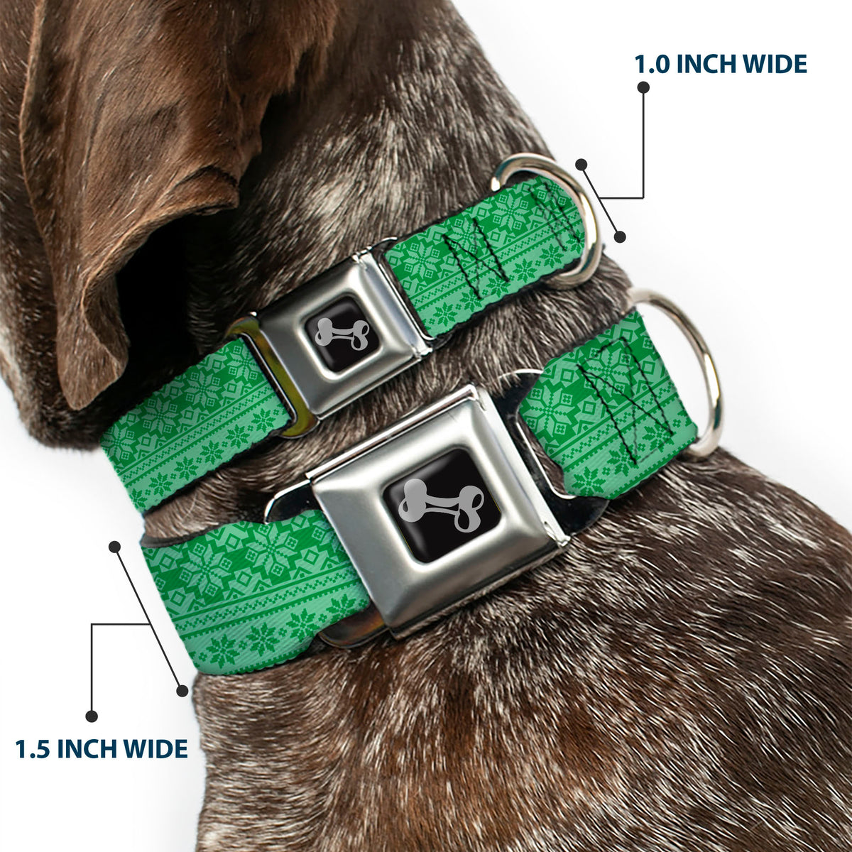 Dog Bone Black/Silver Seatbelt Buckle Collar - Christmas Holiday Fair Isle Stitch Pattern Greens Dog Collars Seatbelt Buckle Buckle-Down