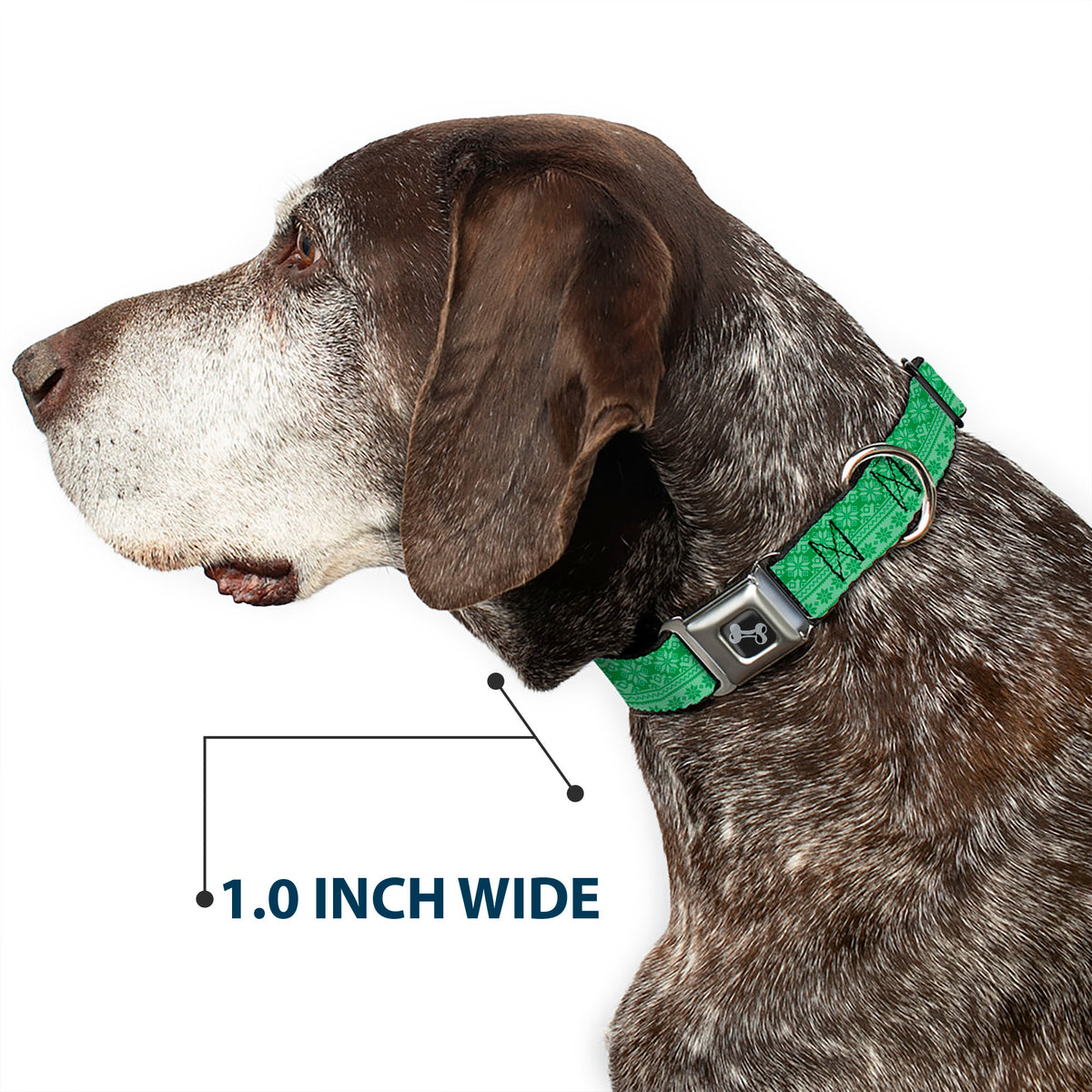 Dog Bone Black/Silver Seatbelt Buckle Collar - Christmas Holiday Fair Isle Stitch Pattern Greens Dog Collars Seatbelt Buckle Buckle-Down