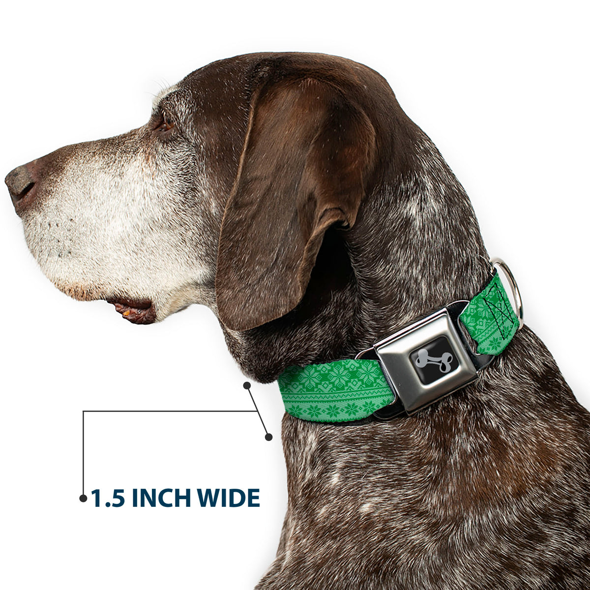 Dog Bone Black/Silver Seatbelt Buckle Collar - Christmas Holiday Fair Isle Stitch Pattern Greens Dog Collars Seatbelt Buckle Buckle-Down