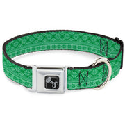Dog Bone Black/Silver Seatbelt Buckle Collar - Christmas Holiday Fair Isle Stitch Pattern Greens Dog Collars Seatbelt Buckle Buckle-Down