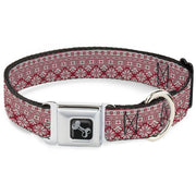 Dog Bone Black/Silver Seatbelt Buckle Collar - Christmas Holiday Fair Isle Stitch Pattern White/Red Dog Collars Seatbelt Buckle Buckle-Down