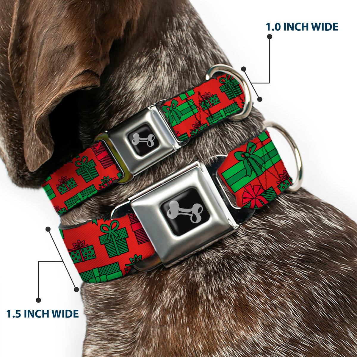 Dog Bone Black/Silver Seatbelt Buckle Collar - Christmas Holiday Gifts Packaged Red/Greens Dog Collars Seatbelt Buckle Buckle-Down