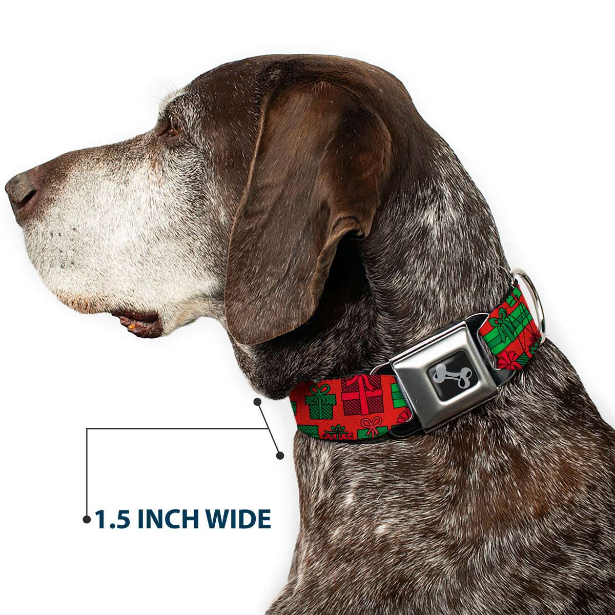 Dog Bone Black/Silver Seatbelt Buckle Collar - Christmas Holiday Gifts Packaged Red/Greens Dog Collars Seatbelt Buckle Buckle-Down
