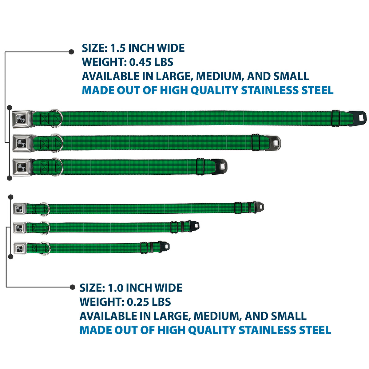 Dog Bone Black/Silver Seatbelt Buckle Collar - Christmas Pajama Plaid Greens Dog Collars Seatbelt Buckle Buckle-Down