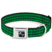 Dog Bone Black/Silver Seatbelt Buckle Collar - Christmas Pajama Plaid Greens Dog Collars Seatbelt Buckle Buckle-Down