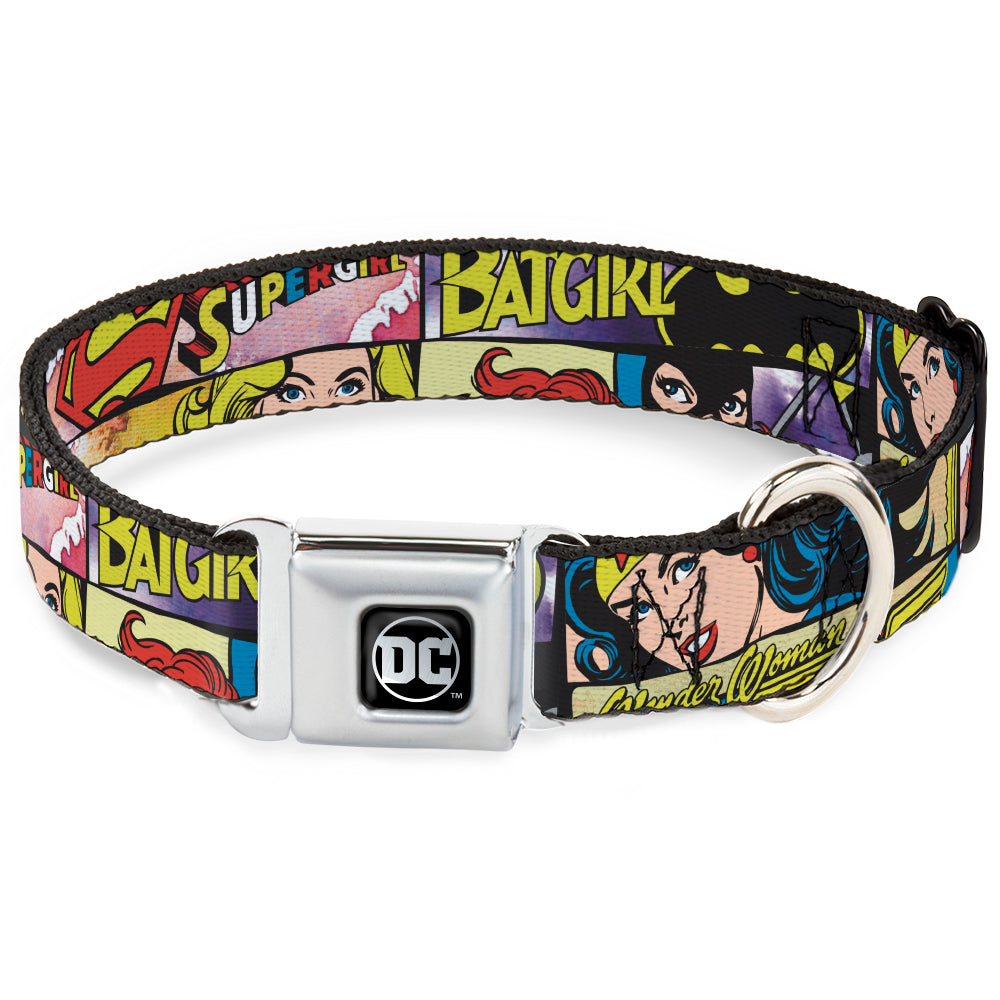 DC Round Logo Black/Silver Seatbelt Buckle Collar - Superheroines Wonder Woman/Supergirl/Batgirl Dog Collars Seatbelt Buckle DC Comics