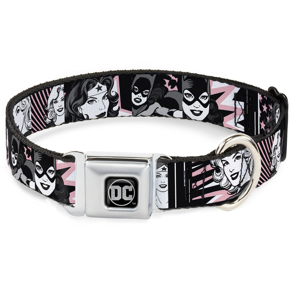 DC Round Logo Black/Silver Seatbelt Buckle Collar - Batgirl/Wonder Woman/Supergirl Retro Panels Black/Pink/White Dog Collars Seatbelt Buckle DC Comics
