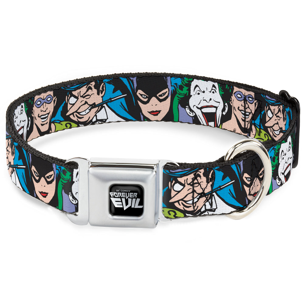 DC COMICS FOREVER EVIL Logo Black/Silver Seatbelt Buckle Collar - Justice League Villains CLOSE-UP Dog Collars Seatbelt Buckle DC Comics