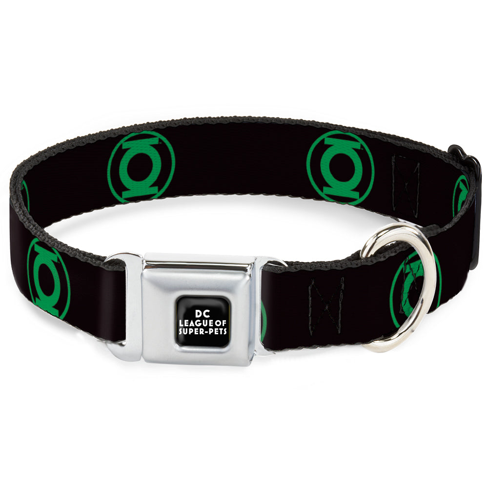 DC LEAGUE OF SUPER-PETS Logo Full Color Black/White Seatbelt Buckle Collar - DC League of Super-Pets Green Lantern Logo Black/Green Dog Collars Seatbelt Buckle DC Comics