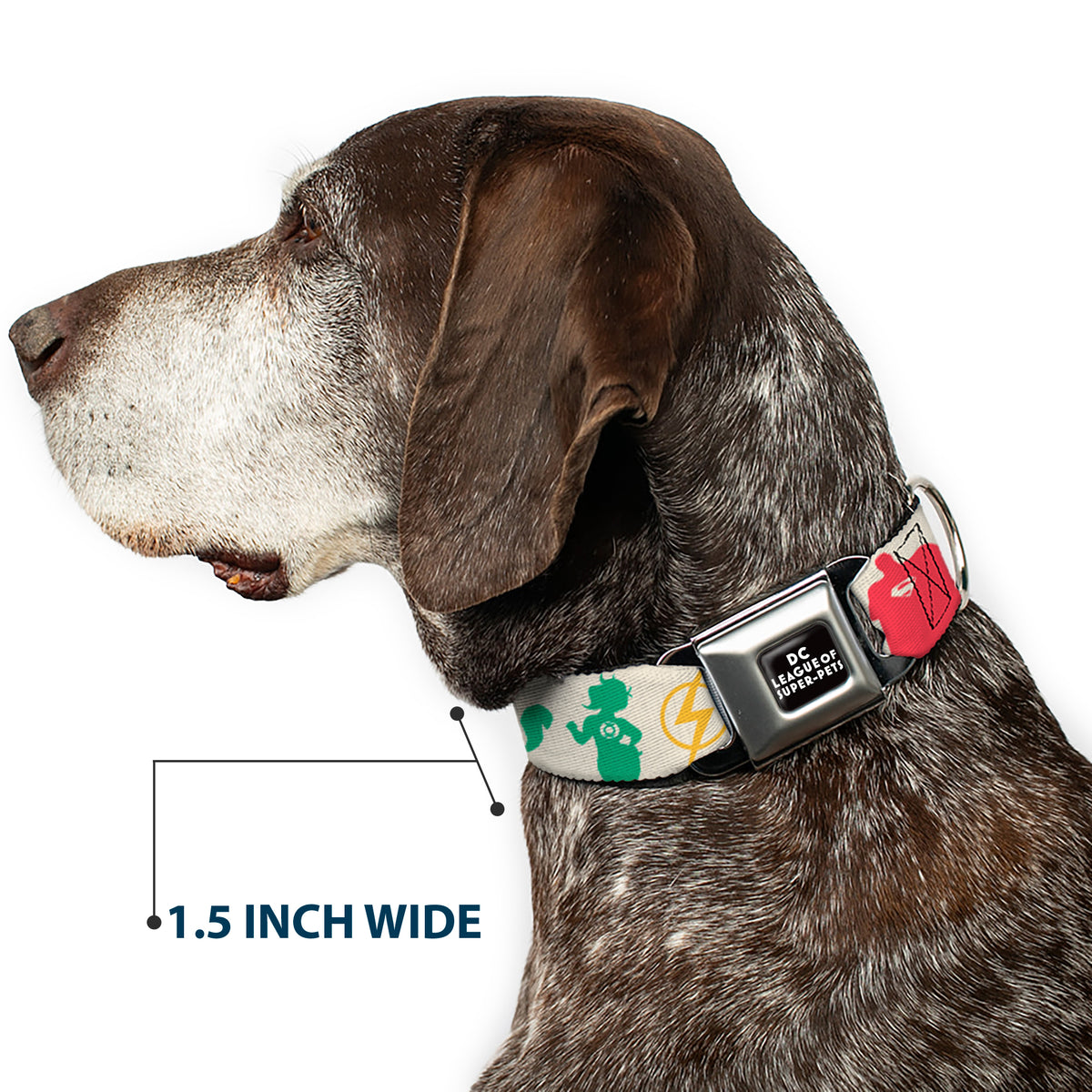 DC LEAGUE OF SUPER-PETS Logo Full Color Black/White Seatbelt Buckle Collar - DC League of Super-Pets Superhero with Pets and Logos Silhouette White/Multi Color Dog Collars Seatbelt Buckle DC Comics