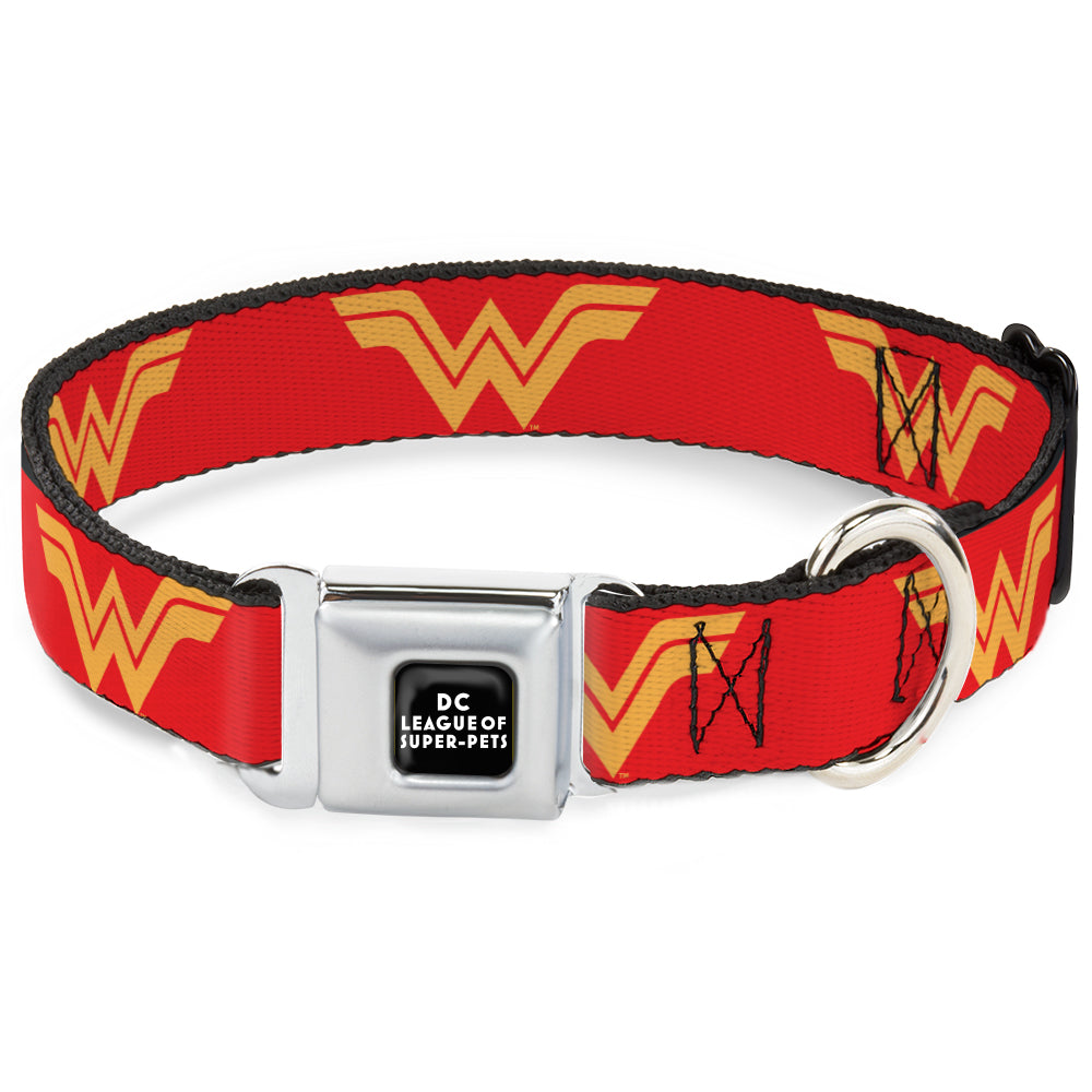 DC LEAGUE OF SUPER-PETS Logo Full Color Black/White Seatbelt Buckle Collar - DC League of Super-Pets Wonder Woman Logo Red/Yellow Dog Collars Seatbelt Buckle DC Comics