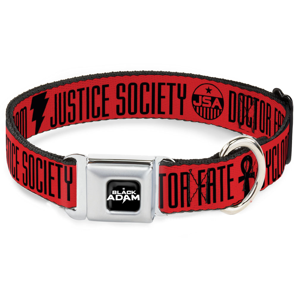 DC BLACK ADAM Title Logo Full Color Black/White Seatbelt Buckle Collar - Black Adam JUSTICE SOCIETY Icons and Text Red/Black Dog Collars Seatbelt Buckle DC Comics