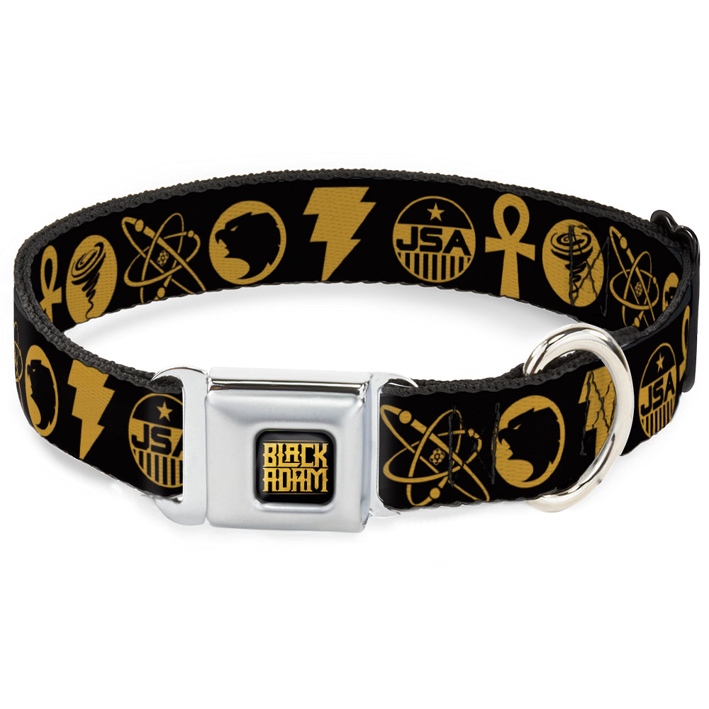 BLACK ADAM Title Logo Full Color Black/Yellows Seatbelt Buckle Collar - Black Adam Justice Society Icons Black/Orange Dog Collars Seatbelt Buckle DC Comics