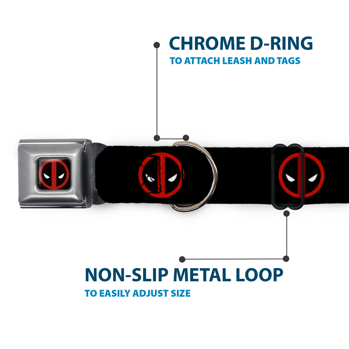 MARVEL DEADPOOL Deadpool Logo Full Color Black Red White Seatbelt Buckle Collar - Deadpool Logo Black/Red/White Dog Collars Seatbelt Buckle Marvel Comics