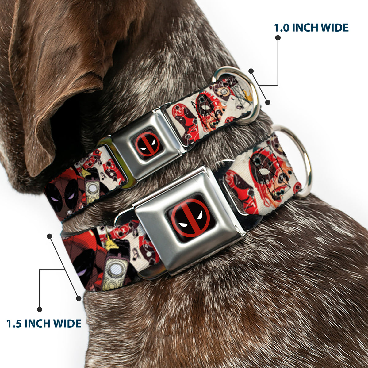 MARVEL DEADPOOL Deadpool Logo Full Color Black Red White Seatbelt Buckle Collar - Deadpool Shooting/Targets Dog Collars Seatbelt Buckle Marvel Comics