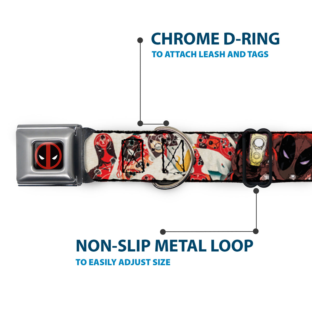 MARVEL DEADPOOL Deadpool Logo Full Color Black Red White Seatbelt Buckle Collar - Deadpool Shooting/Targets Dog Collars Seatbelt Buckle Marvel Comics