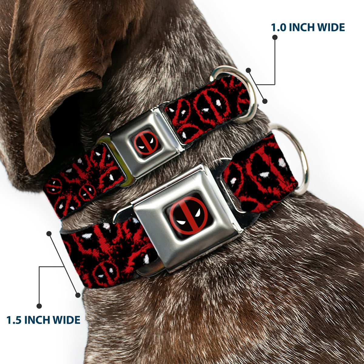 Deadpool Logo Black/Red/White Seatbelt Buckle Collar - Deadpool Splatter Logo Scattered Black/Red/White Dog Collars Seatbelt Buckle Marvel Comics