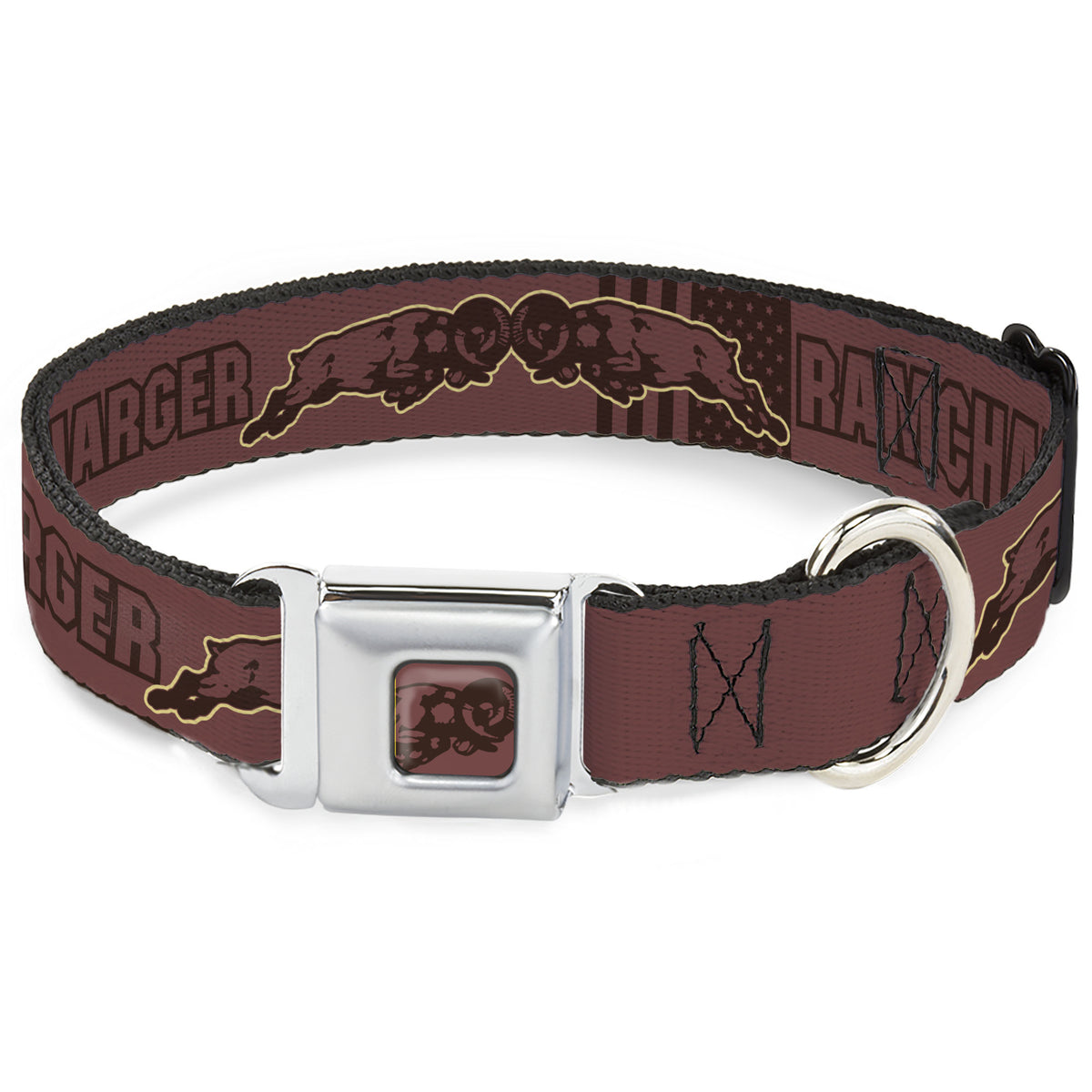 Charging Ram Logo Full Color Browns Seatbelt Buckle Collar - Dodge Americana RAM CHARGER Browns Dog Collars Seatbelt Buckle Ram