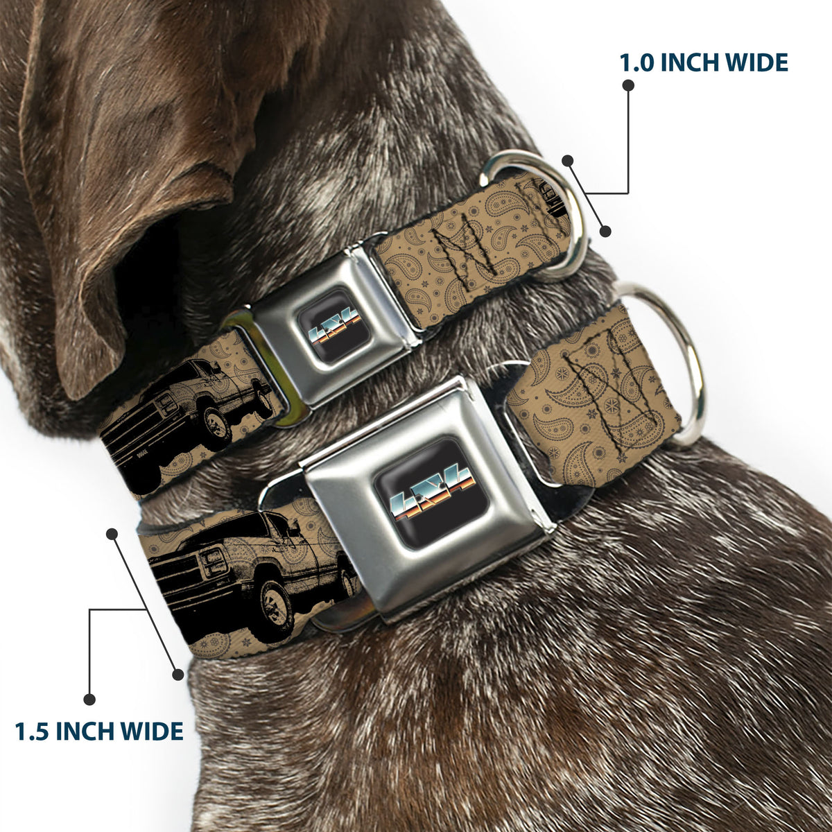 Dodge 4x4 Text Logo Full Color Black Seatbelt Buckle Collar - Dodge Power Wagon Truck 4x4 Paisley Tan/Black Dog Collars Seatbelt Buckle Ram