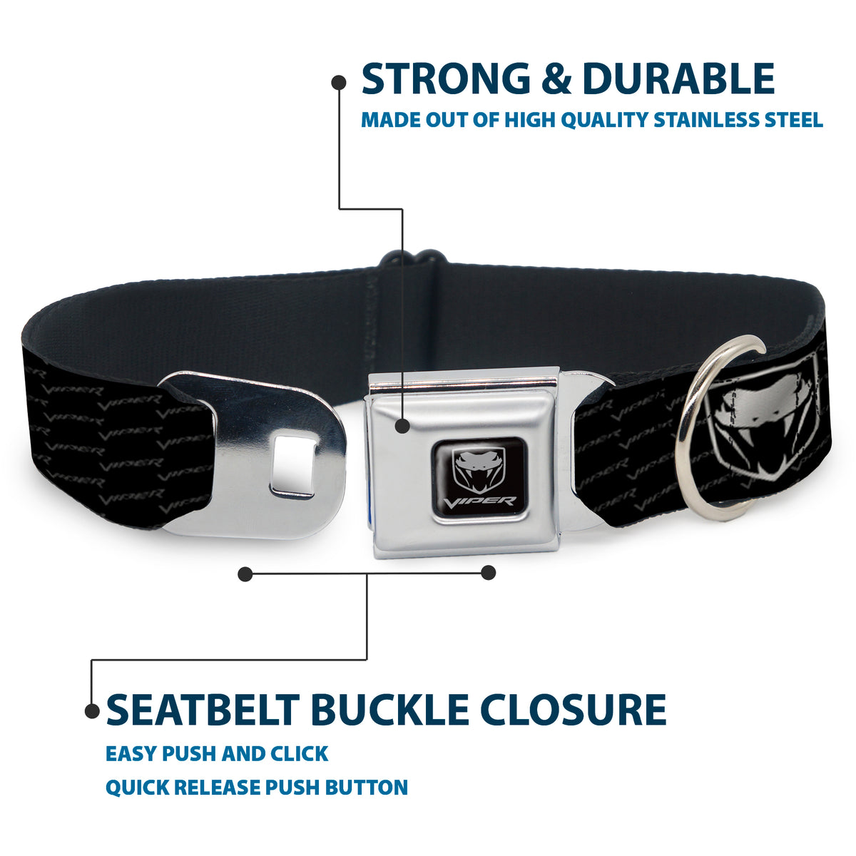 Dodge Viper Seatbelt Buckle Collar - Dodge Viper REPEAT w/Text Dog Collars Seatbelt Buckle Dodge
