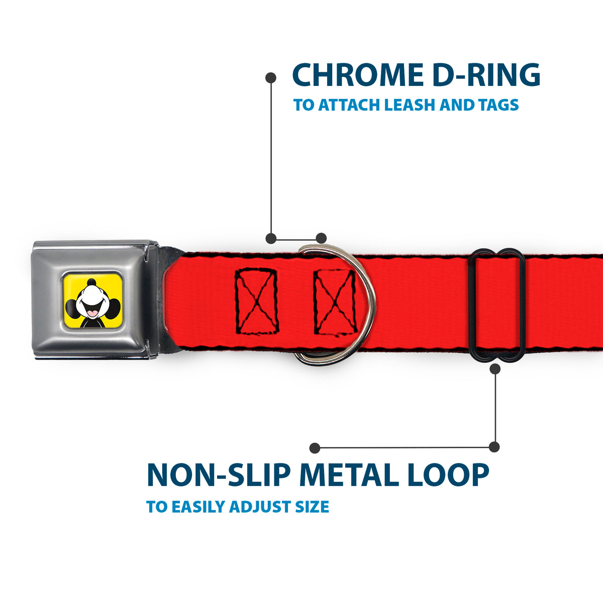 Mickey Smiling Up Pose Full Color Yellow/Black/White Seatbelt Buckle Collar - MICKEY Smiling Up Pose Flip/Buttons Yellow/Black/Red Dog Collars Seatbelt Buckle Disney