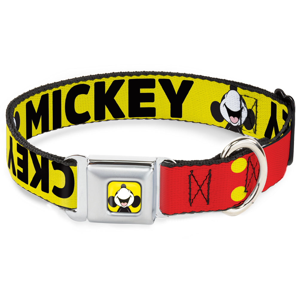 Mickey Smiling Up Pose Full Color Yellow/Black/White Seatbelt Buckle Collar - MICKEY Smiling Up Pose Flip/Buttons Yellow/Black/Red Dog Collars Seatbelt Buckle Disney