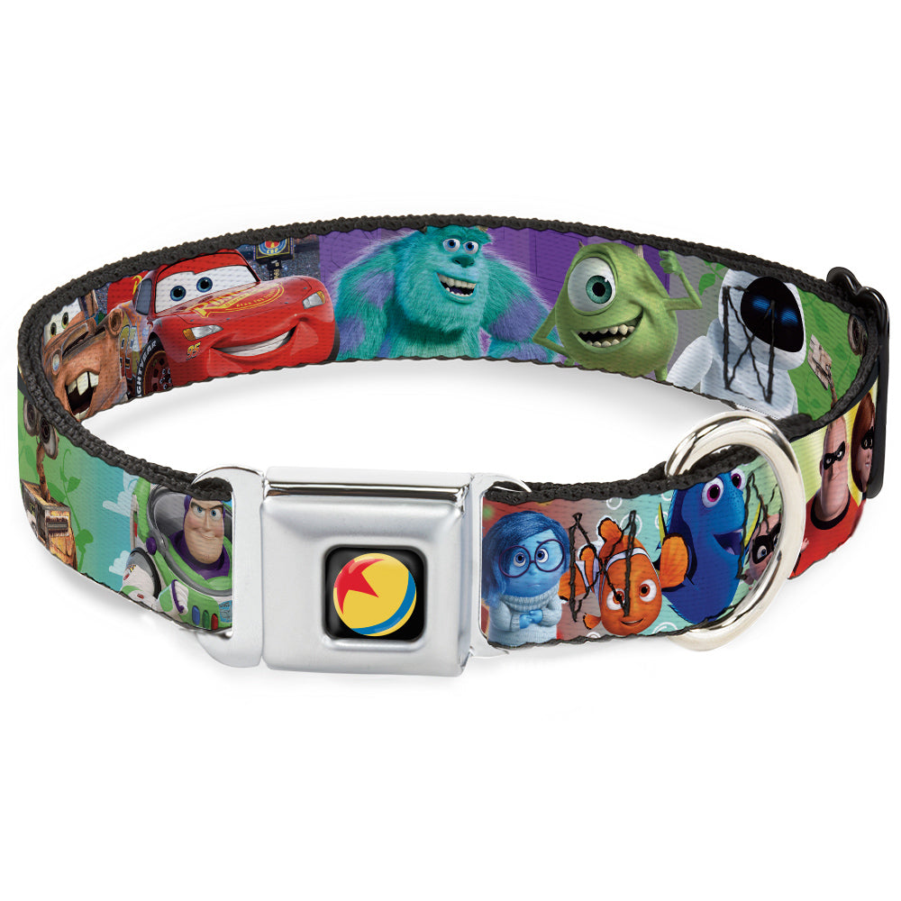 Disney Pixar Luxo Ball Full Color Black/Yellow/Blue/Red Seatbelt Buckle Collar - Disney Pixar 7-Movie Character Collage Dog Collars Seatbelt Buckle Disney