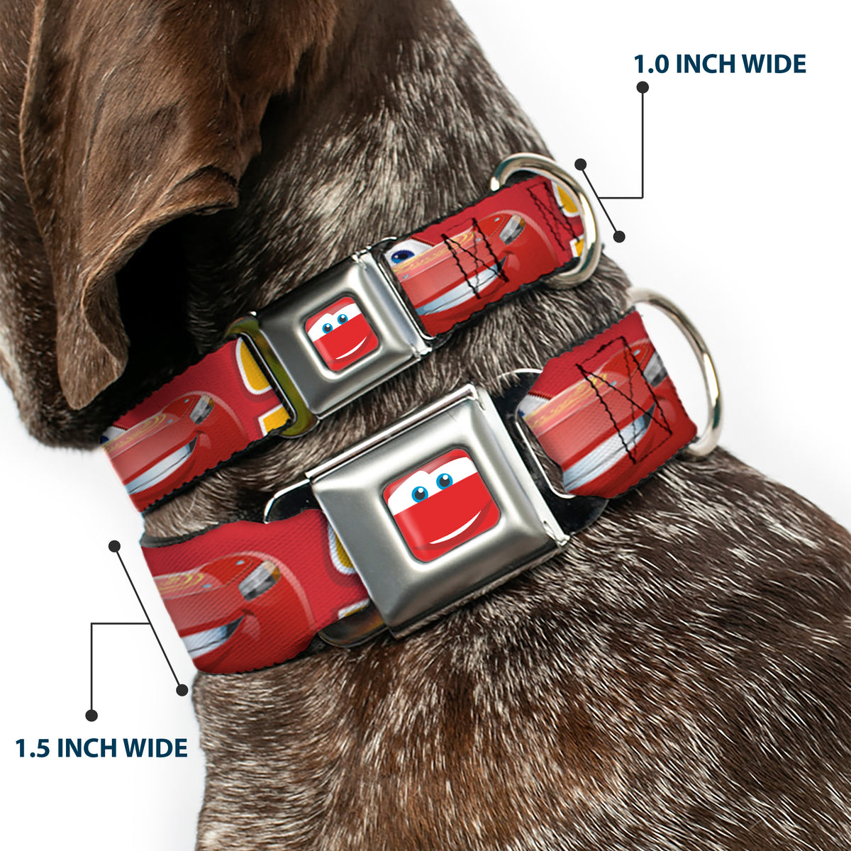 Cars Lightning McQueen Smiley Face CLOSE-UP Full Color Seatbelt Buckle Collar - Cars Lightning McQueen Smiling Pose/95 Reds/White/Orange Dog Collars Seatbelt Buckle Disney