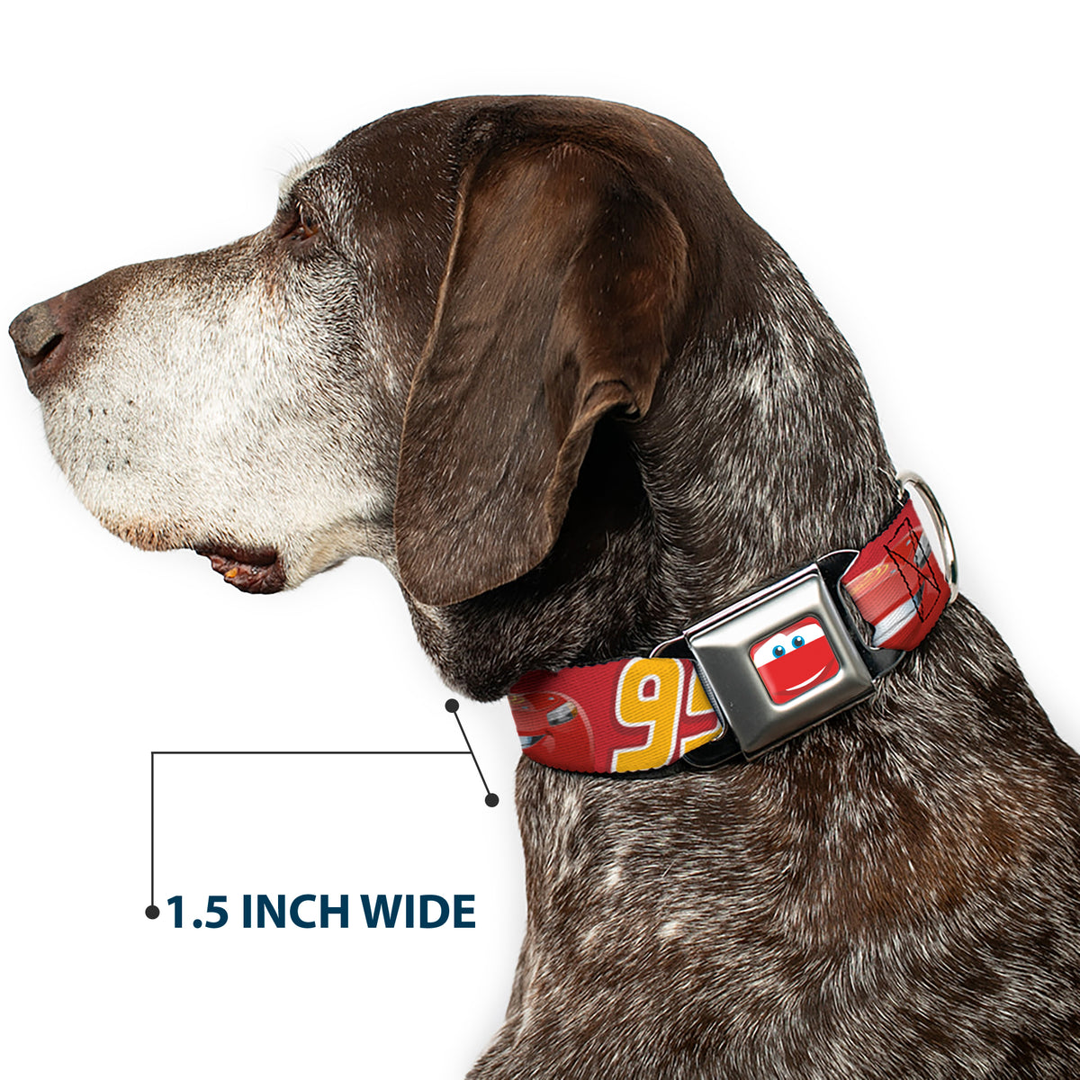Cars Lightning McQueen Smiley Face CLOSE-UP Full Color Seatbelt Buckle Collar - Cars Lightning McQueen Smiling Pose/95 Reds/White/Orange Dog Collars Seatbelt Buckle Disney