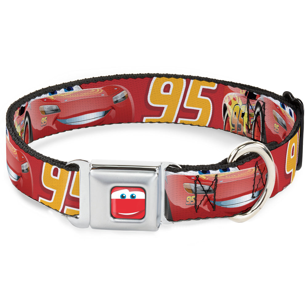 Cars Lightning McQueen Smiley Face CLOSE-UP Full Color Seatbelt Buckle Collar - Cars Lightning McQueen Smiling Pose/95 Reds/White/Orange Dog Collars Seatbelt Buckle Disney