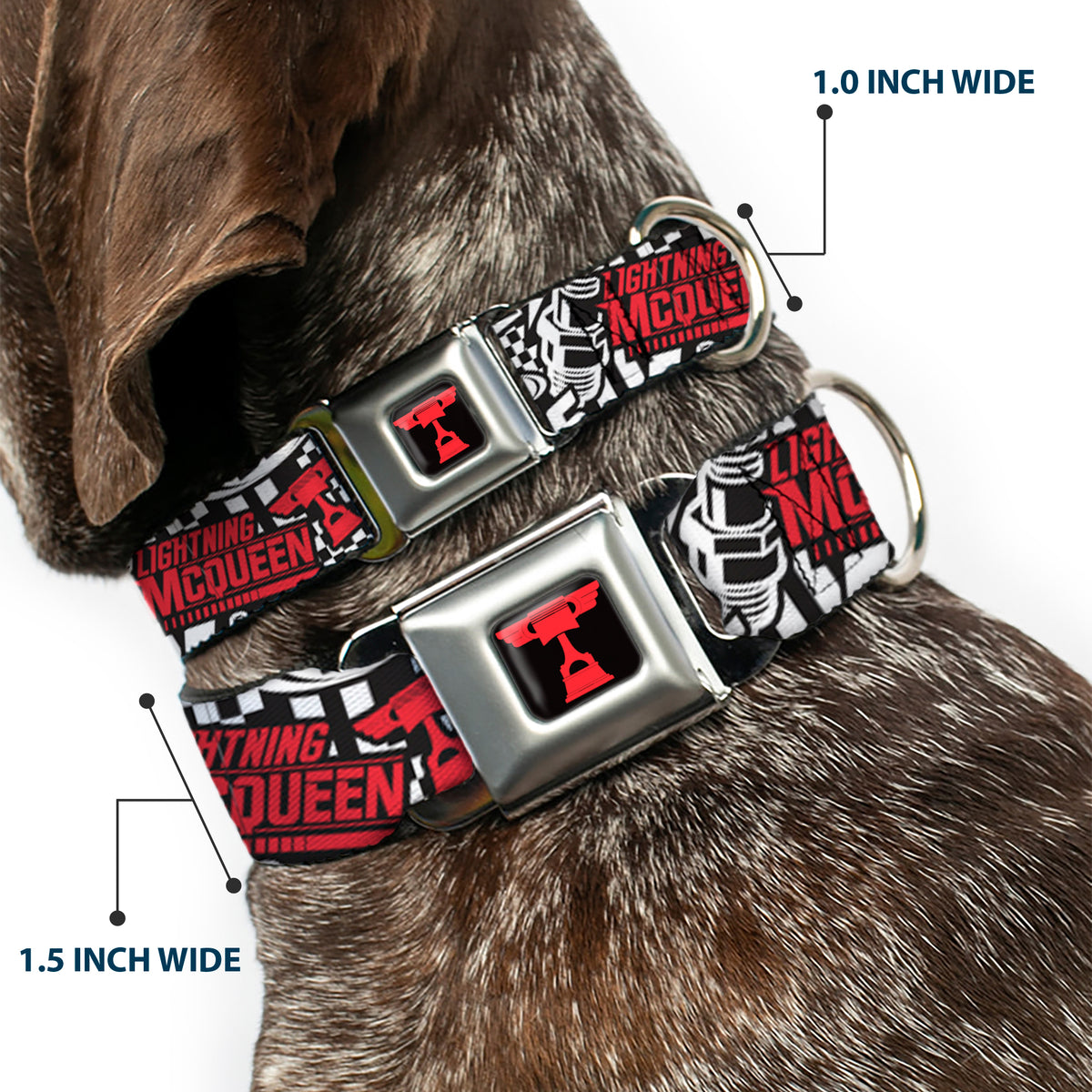 Cars Piston Cup Trophy Full Color Black/Red Seatbelt Buckle Collar - Cars Lightning McQueen Racing Collage White/Black/Red Dog Collars Seatbelt Buckle Disney