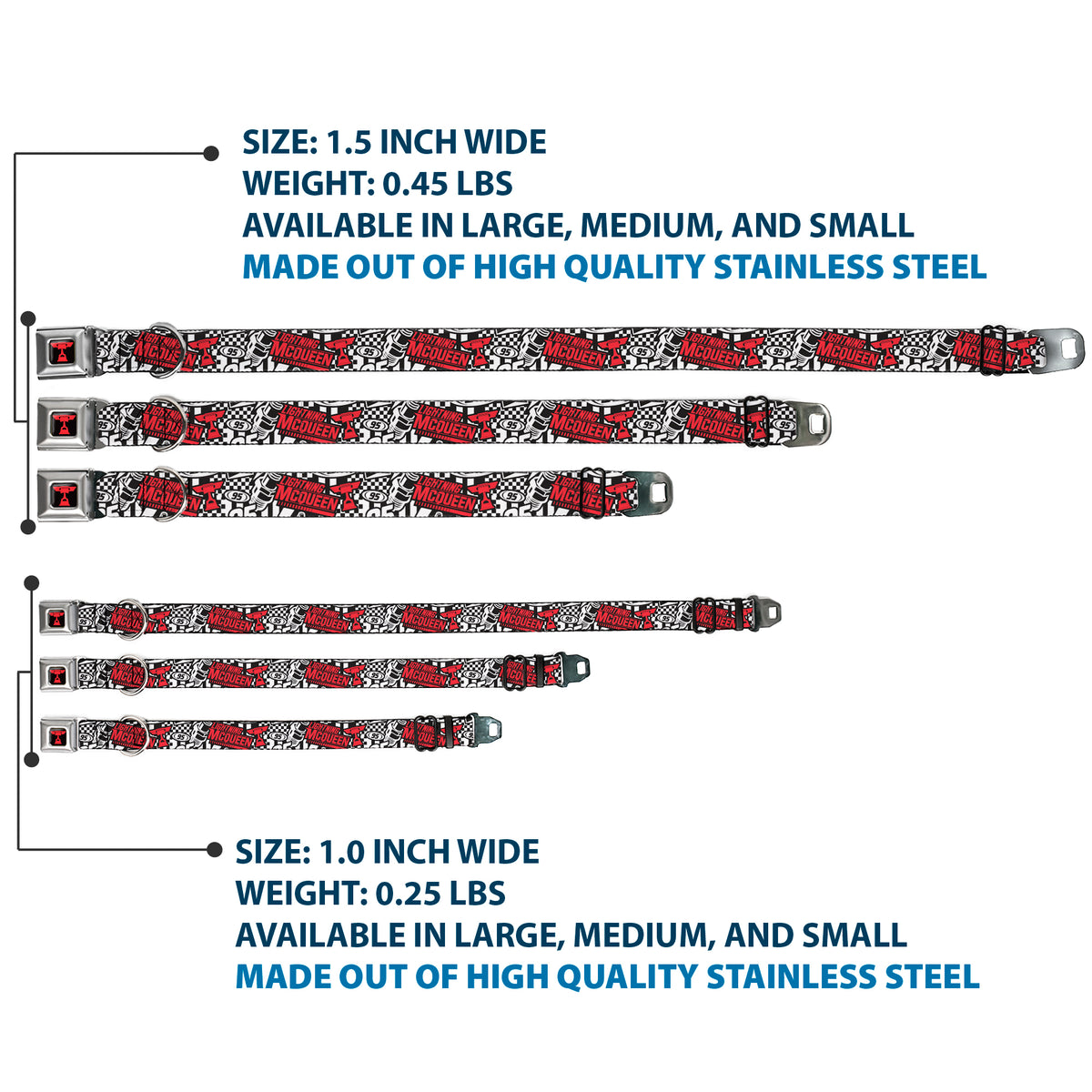 Cars Piston Cup Trophy Full Color Black/Red Seatbelt Buckle Collar - Cars Lightning McQueen Racing Collage White/Black/Red Dog Collars Seatbelt Buckle Disney