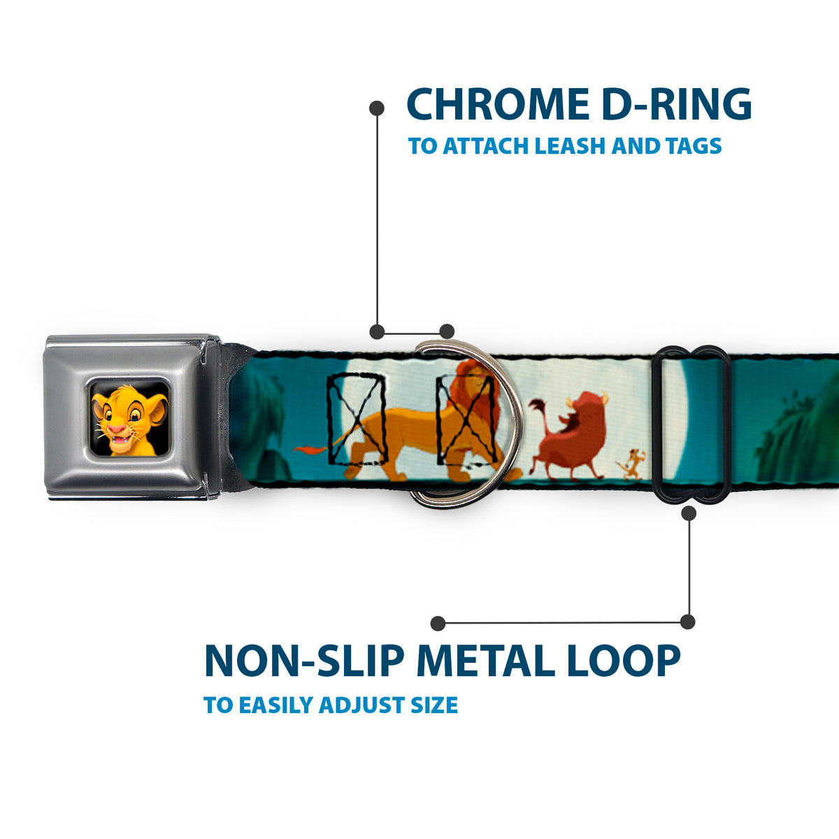 Simba2 CLOSE-UP Full Color Seatbelt Buckle Collar - Lion King Simba, Pumba & Timon Growing Up Dog Collars Seatbelt Buckle Disney